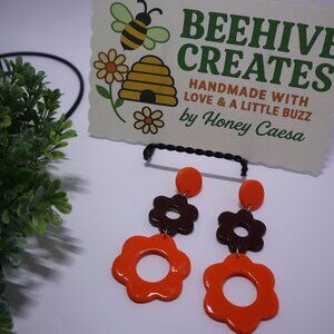 Groovy Retro Vintage Inspired Mod Earrings, 60s, 70s, Boho style,Flower Polymer